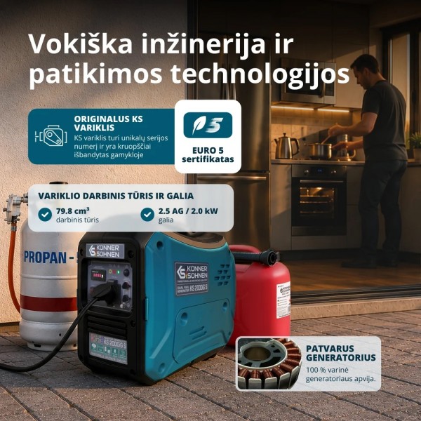 Benzininis/dujinis generatorius KONNER & SOHNEN KS 2000iG S