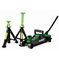  RINKINYS: Žemo profilio hidraulinis domkratas su ratukais Wüber W22001 90-360 mm 2.5T + Atramų komplektas 270 - 365 mm 3T 2 vnt. 