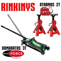 Rinkinys: Hidraulinis domkratas pažemintas 3T su pasukama rankena + Atramos 2T, 2vnt.